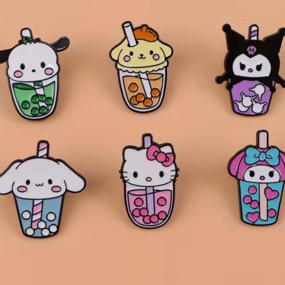 NEW - Pin SET, Boba, Hello Kitty Kuromi Cinnamoroll Pompompurin Melody 6PCS - Picture 9 of 9